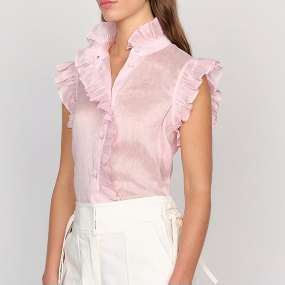 Christy Lynn Women’s Large Marfa Ruffle Top Blush Pink Organza Feminine‎ Luxury - Picture 9 of 11